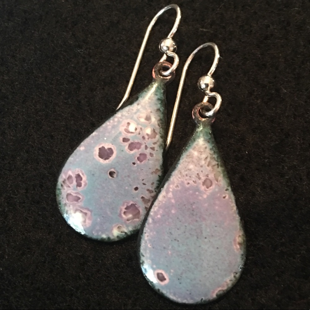 Blue/purple teardrop enameled earrings